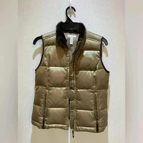 Charter Club Petite Women's Puffer Vest Faux Fur Collar Full Zip Brown Size P/P - Picture 2 of 12